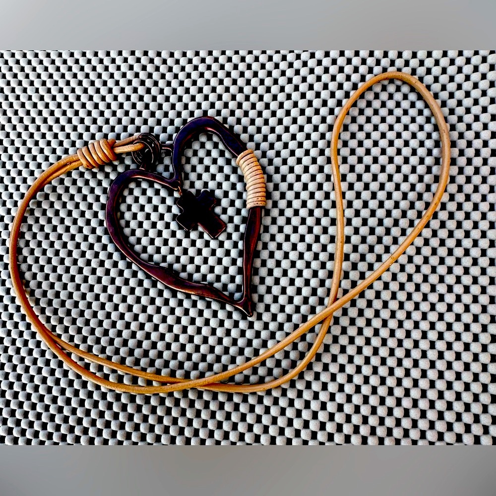 🤎Corded Brass Heart Cross Necklace. 18” Cord